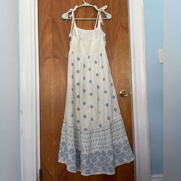 American Eagle white cotton embroidered floral summer maxi dress tie straps - Picture 2 of 7